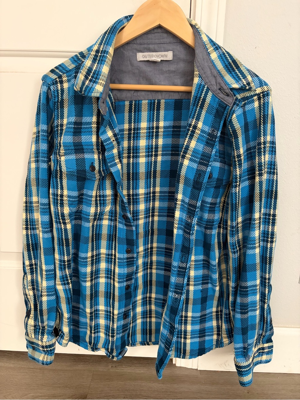 Outerknown Blue and Cream Plaid Blanket Shirt